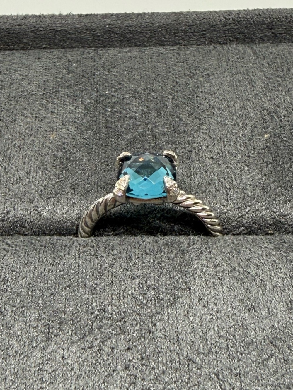 David Yurman chantaline ring in blue topaz with white diamonds - Picture 3 of 4